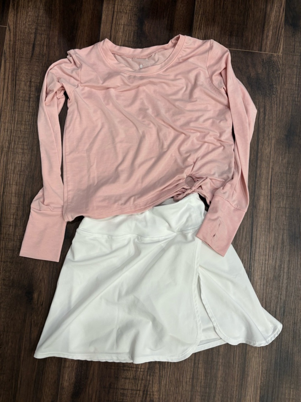 Zella Girl Pink Long Sleeve Top and White Skater Skirt Set